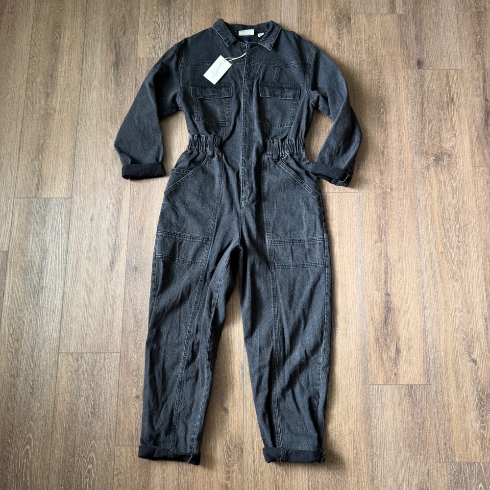 Universal Thread Boiler Suit Women 8 Black Denim Long Sleeve Utility Jumpsuit